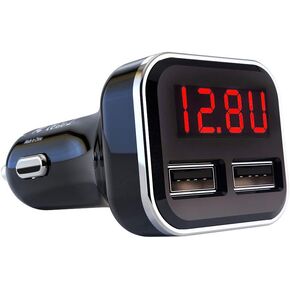 4.8A 24W Dual USB Car Charger Volt Meter Car Battery Monitor with LED Voltage & Amps Display, Cigarette Lighter Adapter, Compatible with iPhone 15 Pro Max Plus 14 Samsung Galaxy S24 iPad Pro