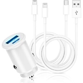 Fast Car Charger, [Apple MFi Certified] Car Charging Adapter, Dual Port USB A and USB C Plug with 2Pack 6ft Lightning Cable for iPhone 14 Pro/13 Pro Max/12 Mini/11 Pro/SE/X/8 Plus, iPad
