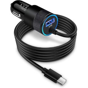 Type C Fast Car Charger for Samsung Galaxy A16/A15/A14/5G/A35/A55/A54/A13/S24 FE/S24/S23 Ultra/S23/S22 Ultra/S21/S20/A53,iPhone 16,3.4A Fast Charging Android Phone Car Charger Adapter 3FT USB C Cable
