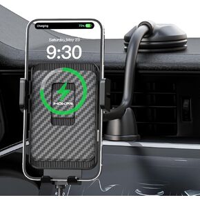 Wireless Car Charger, MOKPR 15W Fast Charging Car Mount Auto-Clamping Car Charger, Dashboard Windshield Phone Holder Compatible with iPhone 15/14/13/13 Pro/12 Pro12/11/X/8, Samsung S23/S22/S10/S9/S8