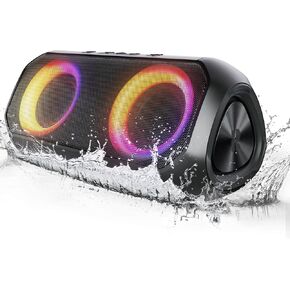 Bluetooth Speakers, [Blod Bass & Dynamic Lights] Portable Wireless Speaker with 20W Powerful Sound, 24Hrs Playtime, Build-in MIC, IP66 Waterproof/Dustproof Blue Tooth Speaker