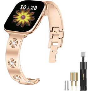 JOYOZY Metal Band Compatible with Apple Watch Band 38mm 40mm 41mm 42mm 44mm 45mm 49mm Fancy Luxury Strap with Sparkle Diamond, Dressy iWatch Bracelet, Cute Daisy Band for Women