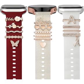christmas watch charms with 12pcs Decorative ring Loops 3pcs watch stud,metal Diamond Sliding Strap Accessories Compatible with Apple watch Silicone bands iwatch Series Rhinstone ornament