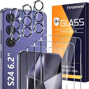 3 Pack Glass Screen Protector for Samsung Galaxy S24 [6.2 inch] + 3 Pack Camera Lens Protector, 9H Tempered Glass, Fingerprint Unlock, HD Clear Case Friendly Anti-Scratch