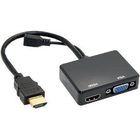 JSER HDMI to VGA & HDMI Female Splitter with Audio Video Cable Converter Adapter for HDTV PC Monitor