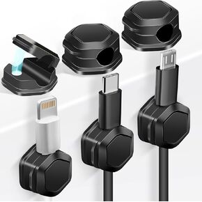 6 Pack Magnetic Cable Clips,Under Desk Cable Management, Phone Cord Holder for Nightstand,Adhesive Wire Charging Cord Organizer Keepers Holder for Home Office Car Wall Desktop