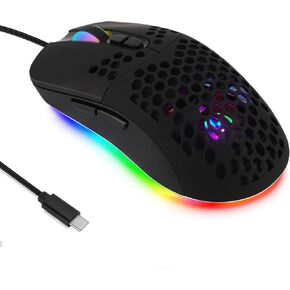 USB C Mouse,Lightweight Gaming Type C Mouse up to 7200 DPI,Wired Mouse for MacBook Pro Chromebook Laptop PC and More USB Type C Devices (Black)