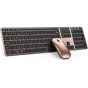 seenda Bluetooth Keyboard and Mouse Combo (USB + Dual BT), Multi-Device Rechargeable Wireless Bluetooth Mouse and Keyboard, Compatible for Win 7/8/10, MacBook Pro/Air, iPad, Tablet - Black Rose Gold
