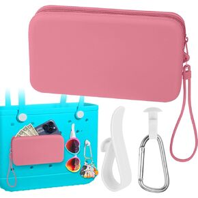 Mity rain Silicone Bag for Bogg Bag Phone Holder, Accessories Set for Bogg Bag Contain 2PCS Key Holder and a Large Capacity Silicone Zipper Bag Organizer for Beach Bags Tote Bag M (White)