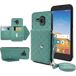 Compatible with Alcatel Tetra Wallet Case with Crossbody Shoulder Strap Stand Credit Card Holder Lanyard Slot Cell Accessories Phone Cover for 5041C Women Green
