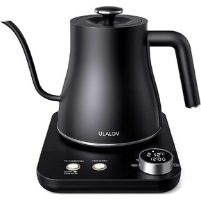 Ulalov Electric Gooseneck Kettle Temperature Control Ultra Fast Boiling Hot Water Kettle 100% Stainless Steel Leak-Proof Design, Auto Shutoff Anti-dry Protection, 1200W-0.8L, Matte Black