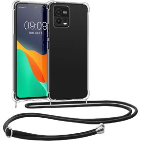kwmobile Crossbody Case Compatible with Motorola Moto G72 Case - Clear TPU Phone Cover w/Lanyard Cord Strap - Transparent/Black