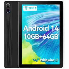 Tablet, 10 inch Tablet Android 14 with Octa-Core Processor Tablet PC, USB OTG and Face Recognition, 10GB+64GB(TF 1TB), WideVine L1, WiFi6, BT 5.3, 5000mAh, Aura Spiritual, Black