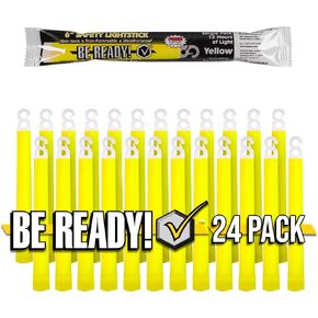 Be Ready - Yellow 6" Industrial 12 Hour Premium Emergency Safety Chemical Light Glow Sticks 24 Pack