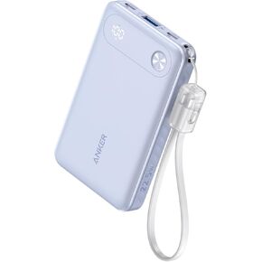 Anker Power Bank, 10,000mAh Portable Charger with Built-in USB-C Cable and Lanyard, 22.5W Max Output with 2 USB-C and 1 USB-A Port, Battery Pack for iPhone 15/14, Galaxy S23, iPad, AirPods, and More
