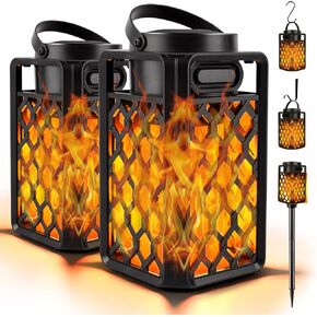 Outdoor Bluetooth Speakers, Led Flame Torch Lantern, Waterproof Wireless Speaker with Wall Mount/Stake/Hook, Camping Patio Accessories, 10W Stereo Sound, BT5.0, Cool Gadgets for Porch Garden Party
