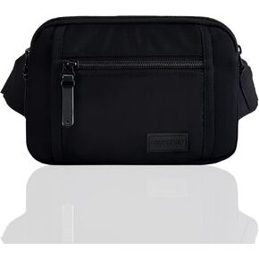 Trendy Fanny Packs for Women Men，Sports Waist Packs，Nylon Waterproof Crossbody Bag with Adjustable Long Strap for Workout/Running/Yoga/Shopping/Hiking,Black