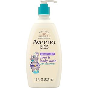 Aveeno Kids Sensitive Skin Face & Body Wash with Oat Extract, Gently Washes Away Dirt & Germs Without Drying, Tear-Free & Suitable for All Skin Tones, Hypoallergenic, 18 fl. Oz in Kuwait