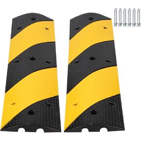 6 Ft Rubber Speed Bumps 2 Pack, Heavy Duty Speed Bumps for Driveway Rubber Gravel Road Asphalt Parking, Modular Driveway Speed Bumps Cable Protector Ramp with 8 Bolts Spikes