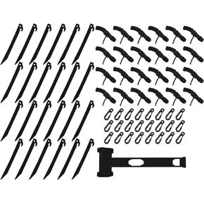24 Sets Inflatable Plastic Stakes, Spike Hook Awning Camping Tents Pegs Stakes Replacement Yard Blow up Stakes Canopy (24x Tents, 24x Hooks, 24x Ropes, 1x Hammers)