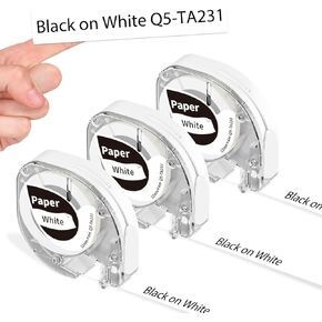 P12 Label Maker Tape Replacement for LetraTag DYMO Refills White Paper 91330 10697, 12mm x 4m 1/2" x 13' Black on White, Compatible Phomemo P12 Label Tape for LetraTag Dymo LT-100H 200B Maker