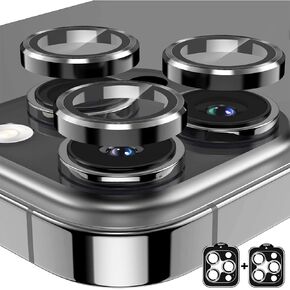 2 Pack Camera Lens Protector for iPhone 16 Pro/iPhone 16 Pro Max,9H Tempered Glass Scratch Resistant Metal Ring Camera Cover,Case Friendly Camera Screen Protector Accessories,Silver