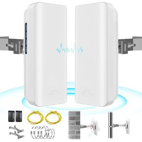 5.8GHz Point to Point Outdoor Wireless Bridge with 2 100 Mbps Ports and Bracket Mounts, Wifi Bridge, Ethernet Bridge, Starlink WiFi Extender, 12 dBi Antenna, 2KM Transmission for Starlink Gen 3 Router