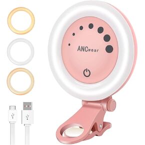 Selfie Ring Light, Rechargeable LED Night Selfie Enhancing Supplementary Beauty Lights, 21 Lighting Effect 7-Levels Adjustment Brightness Make Up for Smartphones Camera Tablets Laptop (Pink)