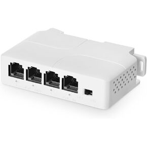 Gigabit PoE Passthrough Switch, 1 PoE in 3 PoE Out Extender, IEEE802.3af/at PoE Powered, 10/100/1000Mbps Ethernet, din-Rail & Wall Mount