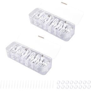 Yesesion 2 Pack Plastic Cable Management Box with Lid and 20 Wire Ties, Clear Cell Phone Cord Storage Organizer with 8 Compartments, Electronics Accessories Case for Home Office, Desk Drawer (White)