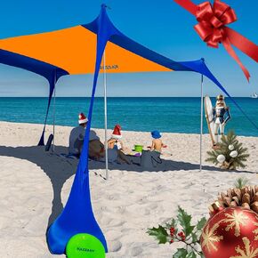 Beach Tent, UPF50+ Sun Shade Canopy with Sandbags, 4 Stability Poles, Ground Pegs, Flying Disc Sand Shovel. Lightweight Sunshade Shelter, 7ft Tall for Outdoor Trips, Camping, Sports