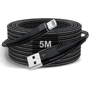 Extra Long iPhone Charger Cable 16ft/5M, Apple MFi Certified Lightning Cable 15ft, Fast Charging Nylon Braided Charging Cord for Apple iPhone 14 Pro Max/14/13Pro/12 Mini/11/X/XS/XR/8 Plus/7/6/5/iPad