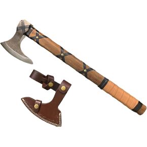 Viking Hunter Custom Handmae Axe Braded Hunting Axe Outdoor Viking Axe Camping Wood Handle Tomahawk Axe with Leather Sheath Gift for Men (VK-AXE-02)