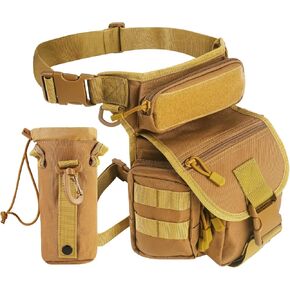 Leg Bag for Men Women Motorcycle Leg Bags Outdoor Waterproof Tactical Fanny Pack Travel Thigh Bag for Hiking Climbing Cycling Fishing Riding with Water Bottle Pouch (Black)