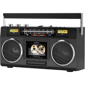 Portable Boombox Radio Cassette Player Recorder, AM/FM/SW1/SW2 Radio, Wireless Streaming, Retro Blueooth Boombox USB SD Aux-in Headphone Jack Bass Control