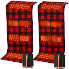 2 Pcs Heated Sleeping Bag Pad Heated Sleeping Bag Liner 5V USB Power Support Type-C Input 71'' x 24'' Liner Heater Compact Bag Included for Camping Backpacking Hiking (Black & Red Flannel)