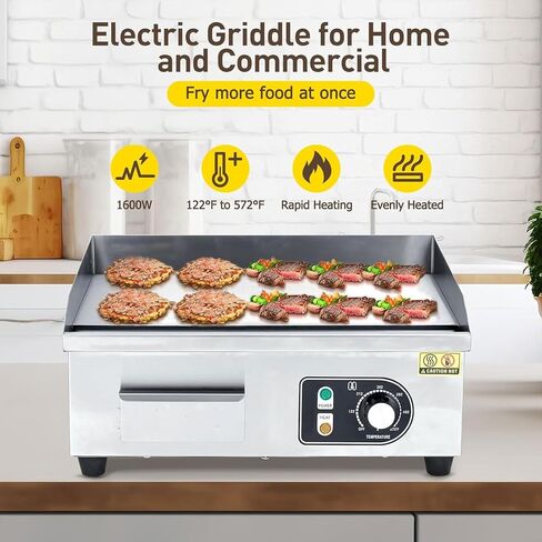 Electric Griddle,18-Inch Commercial Electric Grill,Electric Countertop Grill Non-Stick Electric Grill Plate(with plug),Adjustable Temperature Control 122°F-572°F,1600W/110V in Saudi Arabia