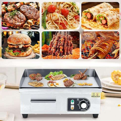 Electric Griddle,18-Inch Commercial Electric Grill,Electric Countertop Grill Non-Stick Electric Grill Plate(with plug),Adjustable Temperature Control 122°F-572°F,1600W/110V in Saudi Arabia