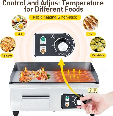 Electric Griddle,18-Inch Commercial Electric Grill,Electric Countertop Grill Non-Stick Electric Grill Plate(with plug),Adjustable Temperature Control 122°F-572°F,1600W/110V in Saudi Arabia