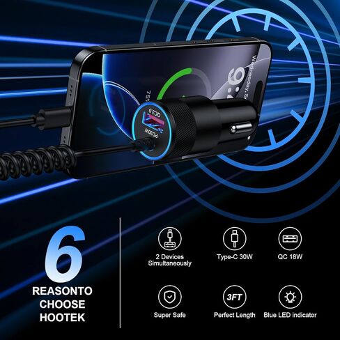 Type C Fast Car Charger for Samsung Galaxy A17/A16/A15/A14/5G/S26/S25 Ultra | 3.4A Fast Charging Android Phone Car Charger Adapter 3FT USB C Cable for iPhone 17e 16e Samsung A56/A55/A54/A13/S24FE/S23/A53 in Kuwait