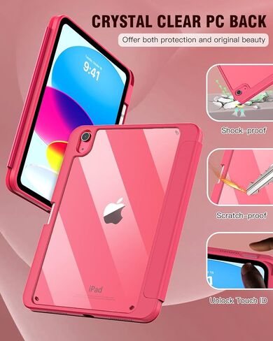 TiMOVO Case for iPad 10th Generation with Pencil Holder iPad 10.9 Inch Case 2022, iPad Case 10th Generation Hybrid Slim Tri-fold Stand Protective Cover with Clear Back for iPad 10, Watermelon Pink in Kuwait
