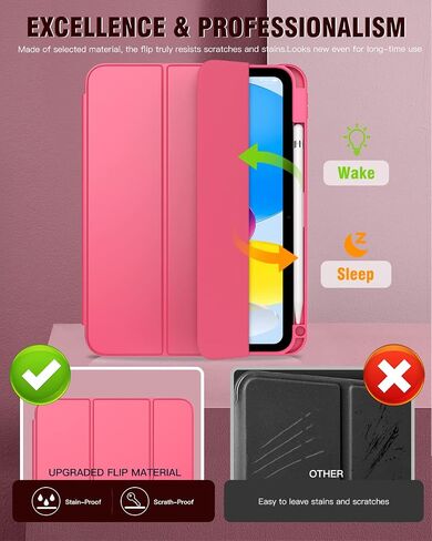 TiMOVO Case for iPad 10th Generation with Pencil Holder iPad 10.9 Inch Case 2022, iPad Case 10th Generation Hybrid Slim Tri-fold Stand Protective Cover with Clear Back for iPad 10, Watermelon Pink in Kuwait