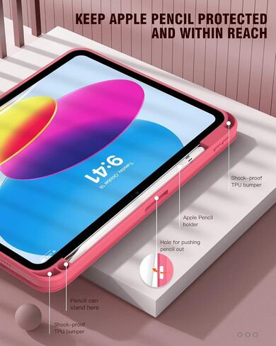 TiMOVO Case for iPad 10th Generation with Pencil Holder iPad 10.9 Inch Case 2022, iPad Case 10th Generation Hybrid Slim Tri-fold Stand Protective Cover with Clear Back for iPad 10, Watermelon Pink in Kuwait