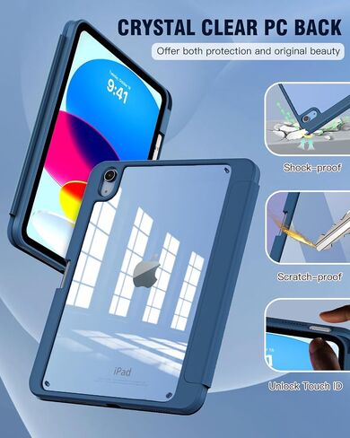 TiMOVO Case for iPad A16 11th Gen 11"/10th Gen 10.9", Abyss Blue | Pencil Holder, Slim Trifold Stand Protective Cover, Clear Transparent Back Shell, Auto Wake/Sleep in Saudi Arabia