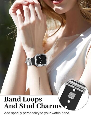 JR.DM Watch Band Charms with Decorative Bling Rings Loops, Compatible with Apple Watch 40mm 38mm 41mm 42mm 44mm 45mm 46mm Smart Watch Strap Accessories for iWatch Series 10 9 8 7 6 5 4 3 2 1 (No Band) in Kuwait
