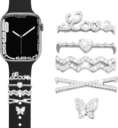 JR.DM Watch Band Charms with Decorative Bling Rings Loops, Compatible with Apple Watch 40mm 38mm 41mm 42mm 44mm 45mm 46mm Smart Watch Strap Accessories for iWatch Series 10 9 8 7 6 5 4 3 2 1 (No Band) in Kuwait