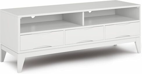 حامل وسائط تلفزيون حديث من SIMPLIHOME Harper مصنوع من الخشب الصلب بعرض 60 بوصة في منتصف القرن باللون الأبيض لأجهزة التلفاز حتى 65 بوصة لغرفة المعيشة ومركز الترفيه in Saudi Arabia