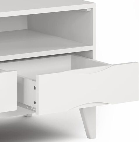 حامل وسائط تلفزيون حديث من SIMPLIHOME Harper مصنوع من الخشب الصلب بعرض 60 بوصة في منتصف القرن باللون الأبيض لأجهزة التلفاز حتى 65 بوصة لغرفة المعيشة ومركز الترفيه in Saudi Arabia