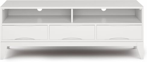 حامل وسائط تلفزيون حديث من SIMPLIHOME Harper مصنوع من الخشب الصلب بعرض 60 بوصة في منتصف القرن باللون الأبيض لأجهزة التلفاز حتى 65 بوصة لغرفة المعيشة ومركز الترفيه in Saudi Arabia