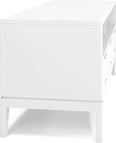 حامل وسائط تلفزيون حديث من SIMPLIHOME Harper مصنوع من الخشب الصلب بعرض 60 بوصة في منتصف القرن باللون الأبيض لأجهزة التلفاز حتى 65 بوصة لغرفة المعيشة ومركز الترفيه in Saudi Arabia